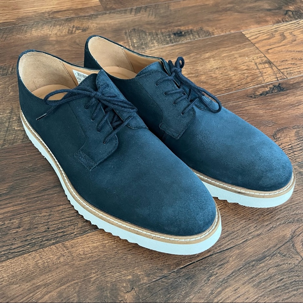 NEW Clarks Ernest Walk Plain Toe Derby Navy Suede Leather Shoes Men’s 10